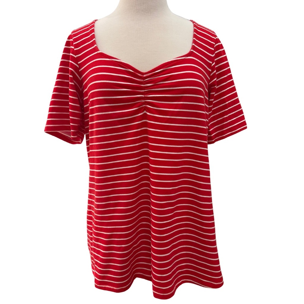Torrid Foxy Ruched Sweetheart Neckline Top Red & White Stripes
